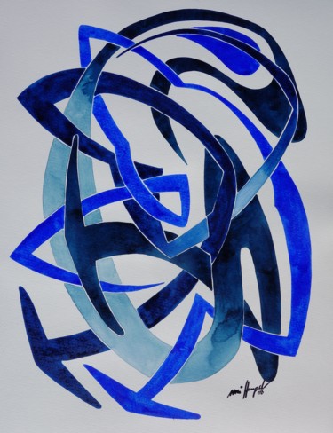 Malerei mit dem Titel "Kind Of Blue III" von Ulli Heupel, Original-Kunstwerk, Aquarell