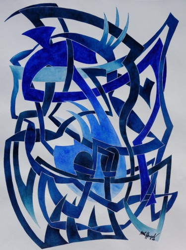 Pintura intitulada "Kind Of Blue IV" por Ulli Heupel, Obras de arte originais, Aquarela