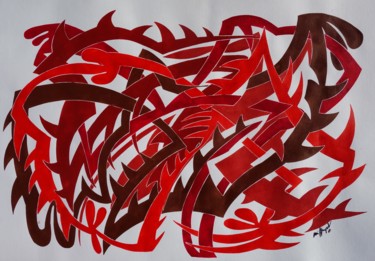 Malerei mit dem Titel "Gedanken In Rot" von Ulli Heupel, Original-Kunstwerk, Aquarell