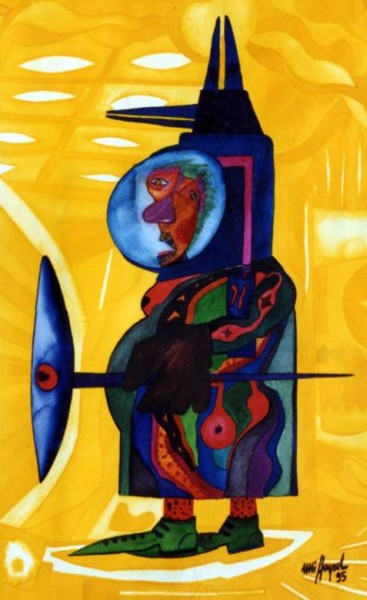 Malerei mit dem Titel "Space Cowboys III" von Ulli Heupel, Original-Kunstwerk, Öl