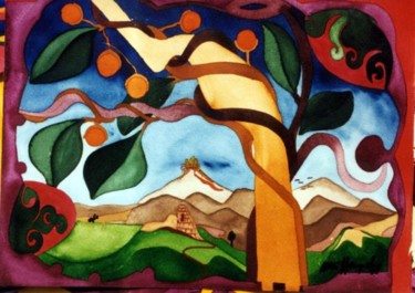 Painting titled "Orange Tree" by Ulli Heupel, Original Artwork, Oil