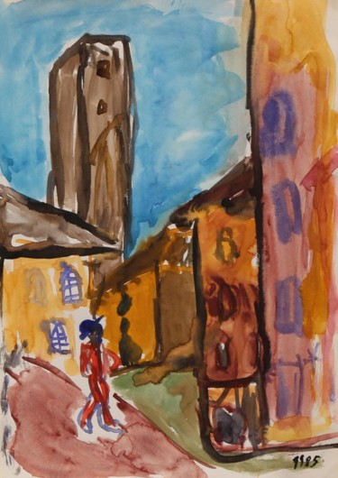 Malerei mit dem Titel "Little Alp Village…" von Ulli Heupel, Original-Kunstwerk, Öl