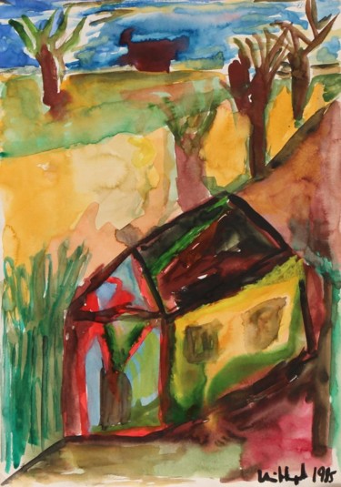 Malerei mit dem Titel "Country Cottage" von Ulli Heupel, Original-Kunstwerk, Öl