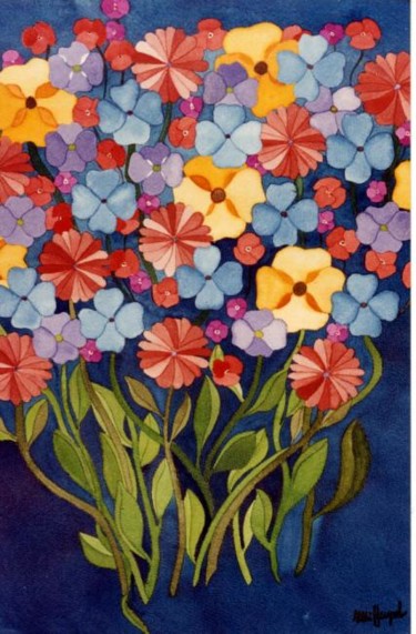 Malerei mit dem Titel "Blue Flowers" von Ulli Heupel, Original-Kunstwerk, Öl
