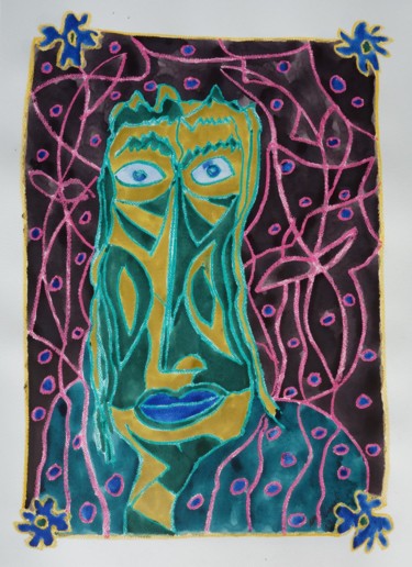 Malerei mit dem Titel "Faces II" von Ulli Heupel, Original-Kunstwerk, Aquarell
