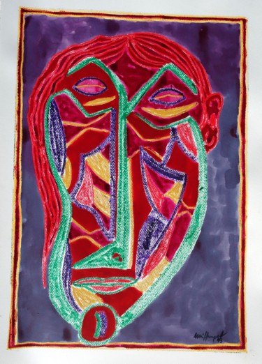 Malerei mit dem Titel "Faces IX" von Ulli Heupel, Original-Kunstwerk, Aquarell
