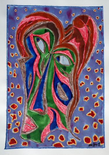 Painting titled "Faces X" by Ulli Heupel, Original Artwork, Watercolor