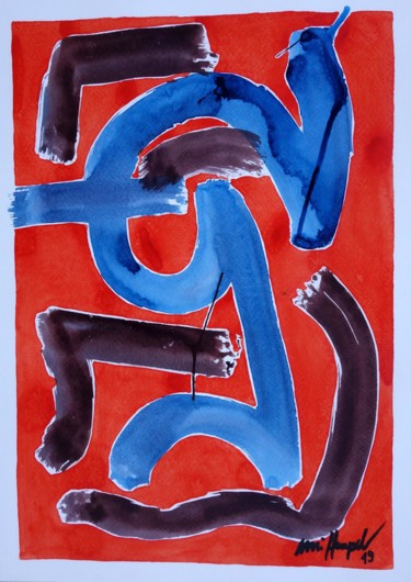 Malerei mit dem Titel "Verrenkungen 4" von Ulli Heupel, Original-Kunstwerk, Aquarell