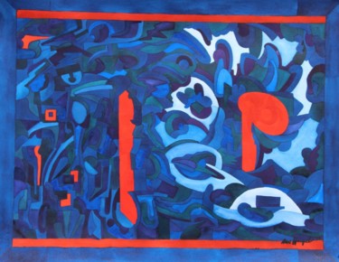 Malerei mit dem Titel "Two Red Lines" von Ulli Heupel, Original-Kunstwerk, Öl