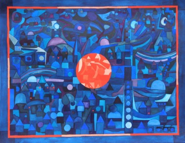 Картина под названием "Red Center" - Ulli Heupel, Подлинное произведение искусства, Масло