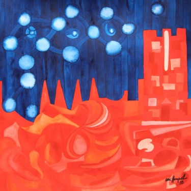 Painting titled "Burning City" by Ulli Heupel, Original Artwork, Oil