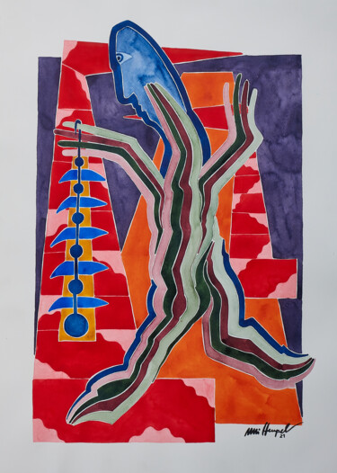 21 / XX (gedankenverloren) Malerei mit dem Titel "21 / XX (gedankenve…" von Ulli Heupel, Original-Kunstwerk, Aquarell