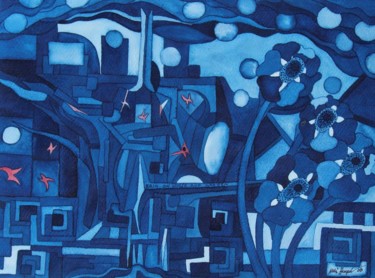 Картина под названием "Rain On House And G…" - Ulli Heupel, Подлинное произведение искусства, Масло