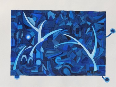 Painting titled "Three Drops Of Blue" by Ulli Heupel, Original Artwork, Oil