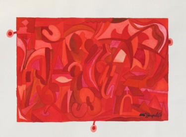 Malerei mit dem Titel "Three Drops Of Red" von Ulli Heupel, Original-Kunstwerk, Öl