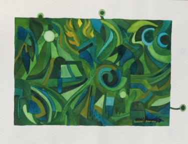 Картина под названием "Three Drops of Green" - Ulli Heupel, Подлинное произведение искусства, Масло
