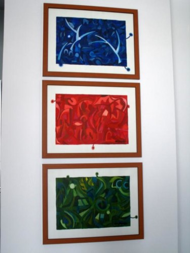 Malerei mit dem Titel "Three Drops Of Red…" von Ulli Heupel, Original-Kunstwerk, Öl