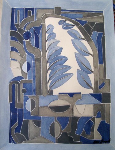 Painting titled "Blue Leaves" by Ulli Heupel, Original Artwork, Oil