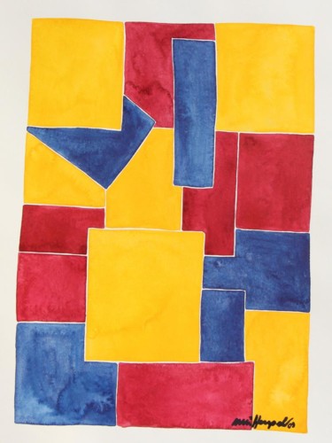 Painting titled "Restless Blue Square" by Ulli Heupel, Original Artwork, Oil