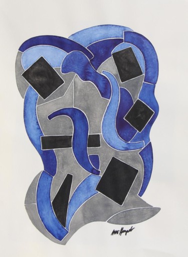 Pittura intitolato "Blue Mask" da Ulli Heupel, Opera d'arte originale, Olio