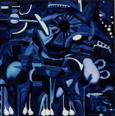Painting titled "Blue Mood" by Ulli Heupel, Original Artwork, Oil