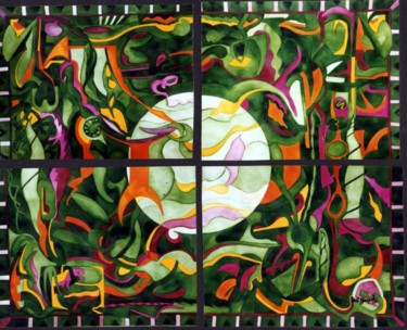 Картина под названием "Green Circle" - Ulli Heupel, Подлинное произведение искусства, Масло