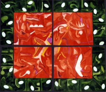 Pittura intitolato "Green Frame" da Ulli Heupel, Opera d'arte originale, Olio