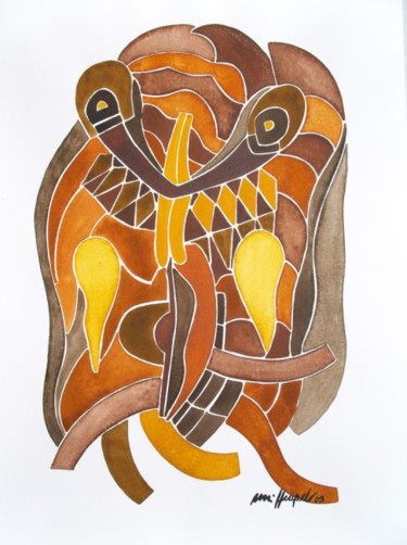 Картина под названием "Trible Mask" - Ulli Heupel, Подлинное произведение искусства, Масло