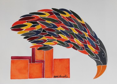 Malerei mit dem Titel "One Of My Birds" von Ulli Heupel, Original-Kunstwerk, Öl