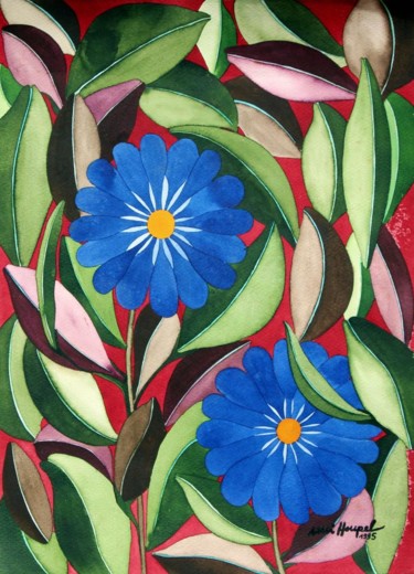Schilderij getiteld "Flowers" door Ulli Heupel, Origineel Kunstwerk, Olie