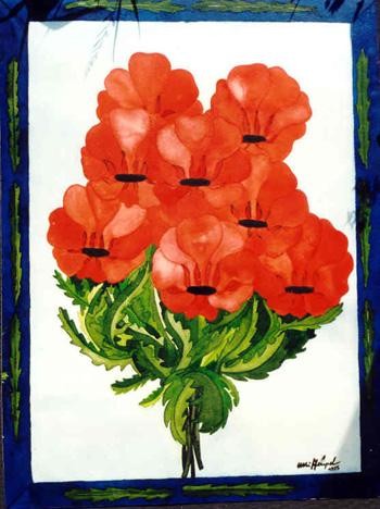 Painting titled "flowers too" by Ulli Heupel, Original Artwork, Oil