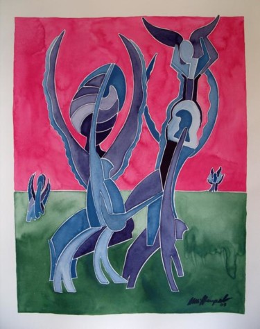 Malerei mit dem Titel "Konfrontation am Mo…" von Ulli Heupel, Original-Kunstwerk, Öl