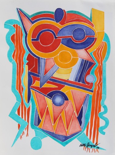 Malerei mit dem Titel "Maske in den 70ern" von Ulli Heupel, Original-Kunstwerk, Öl