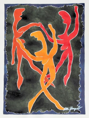 Schilderij getiteld "Drei tanzende Mädch…" door Ulli Heupel, Origineel Kunstwerk, Olie