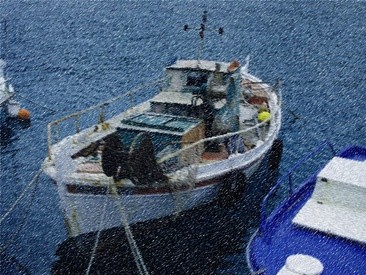 Digitale Kunst mit dem Titel "Fischerboot" von Ulli Heupel, Original-Kunstwerk, Digitale Malerei