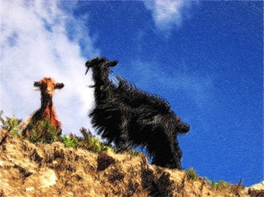 Digitale Kunst getiteld "Ziegen auf Kreta" door Ulli Heupel, Origineel Kunstwerk, Anders