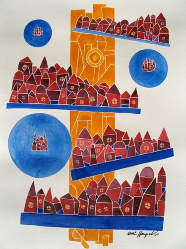 Peinture intitulée "Villages" par Ulli Heupel, Œuvre d'art originale, Autre