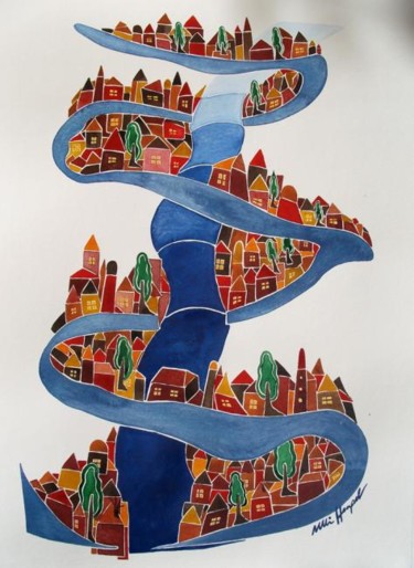 Pintura titulada "Villages II" por Ulli Heupel, Obra de arte original, Otro