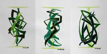 Malerei mit dem Titel "Green Diaries I-III…" von Ulli Heupel, Original-Kunstwerk, Öl