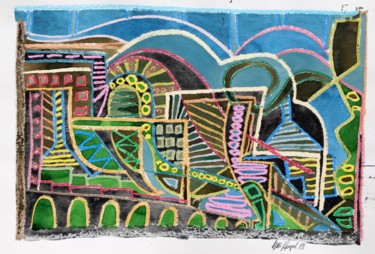 Картина под названием "Greek Village II" - Ulli Heupel, Подлинное произведение искусства, Масло