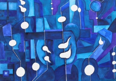 Malerei mit dem Titel "Weisse Blasen Rufen…" von Ulli Heupel, Original-Kunstwerk, Öl