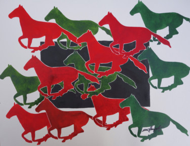 Painting titled "Running Horses I" by Ulli Heupel, Original Artwork, Watercolor