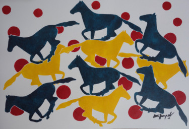 「Running Horses IV」というタイトルの絵画 Ulli Heupelによって, オリジナルのアートワーク, 水彩画