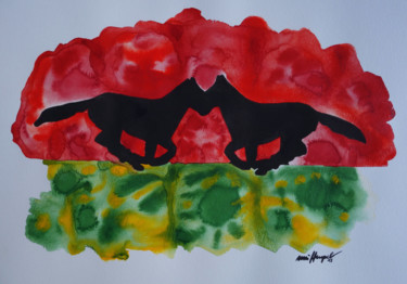 Malerei mit dem Titel "Running Horses VII" von Ulli Heupel, Original-Kunstwerk, Aquarell