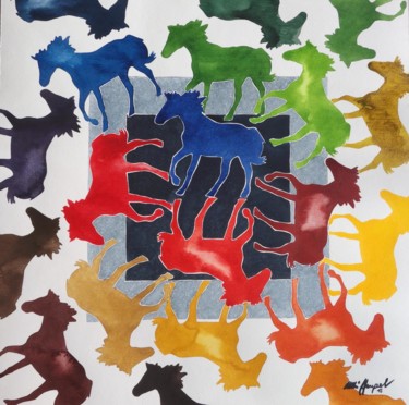 Malerei mit dem Titel "Horses VII" von Ulli Heupel, Original-Kunstwerk, Aquarell