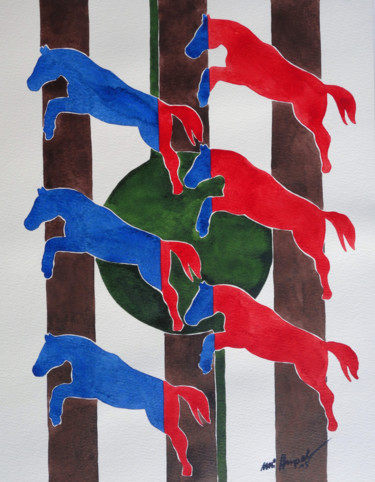 Malerei mit dem Titel "Horses VIII" von Ulli Heupel, Original-Kunstwerk, Aquarell