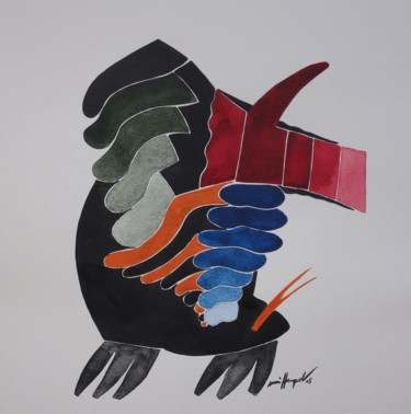 Malerei mit dem Titel "Freunde im Kopf III" von Ulli Heupel, Original-Kunstwerk, Aquarell