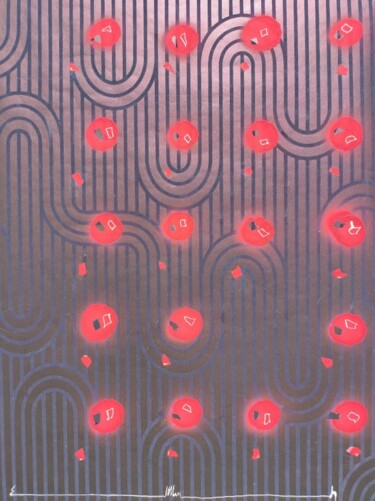Painting titled "Points rose sur mur…" by Eric Ullrich, Original Artwork, Spray paint