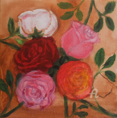 Painting titled "Les Roses" by Laurent Guérin, Original Artwork, Acrylic