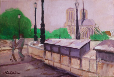 Painting titled "Les Quais de La Sei…" by Laurent Guérin, Original Artwork, Acrylic Mounted on Wood Stretcher frame